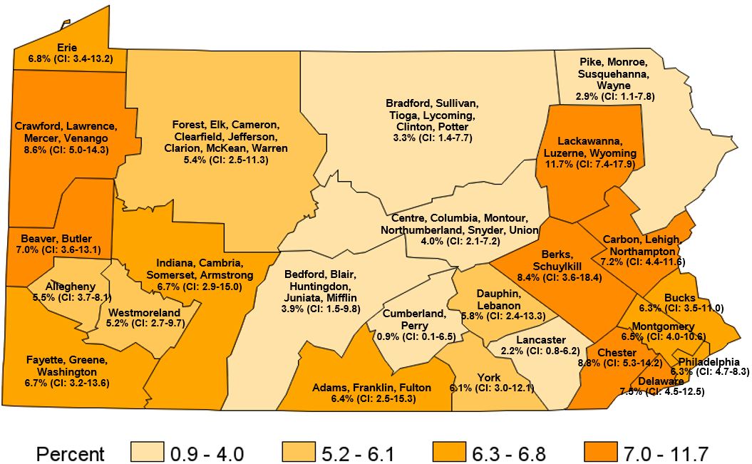 At Risk for Problem Drinking, Pennsylvania Health Districts 2018